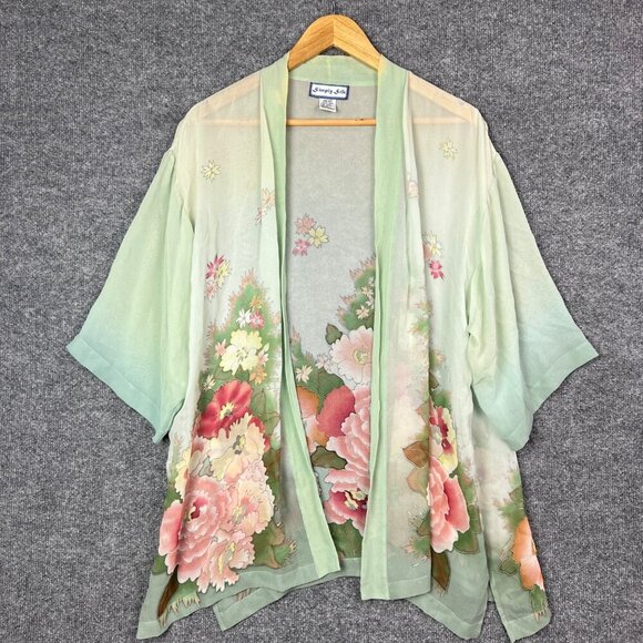Simply Silk Tops - Simply Silk Open Front Artistic Print Multicolor Kimono Style Jacket One Size
